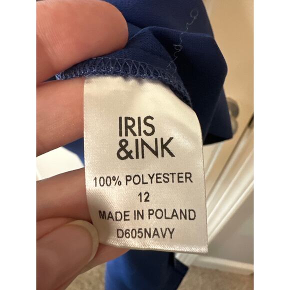 Iris & Ink Navy V-Neck Shift Dress Size 12 Work Office Career Dress - Picture 6 of 13